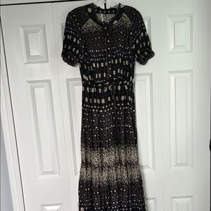 Free People Boho Black and Cream Maxi Dress L